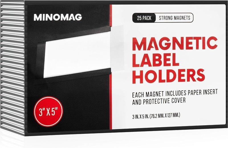 MINOMAG 25pcs Magnetic Label Holders 3x5 Inches | C Channel Magnetic Index Card Holder for Steel Shelves  Warehouse Racks - Image 1